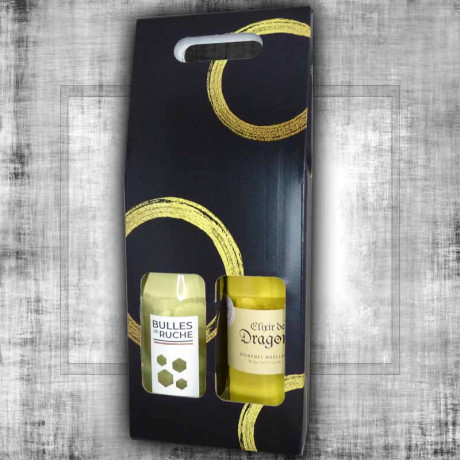 Coffret cadeau 2 hydromels : Elixir de Dragon et pétillant bulles de ruche Litchi