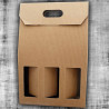 Sienna-coloured canelé case for 3 bottles with carrying handle