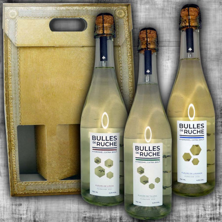 Coffret cadeau 3 bulles de ruche Hydromel Extra Brut 75cl