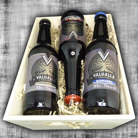 Wooden gift basket 3x33cl Mead Valhalla : Freyja - Ragnarök - Tradicional