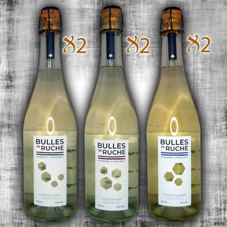 Lot de 6 Hydromels pétillants extra brut Fleurs de tilleul, Lavande et Litchi 75cl 4,5% Vol