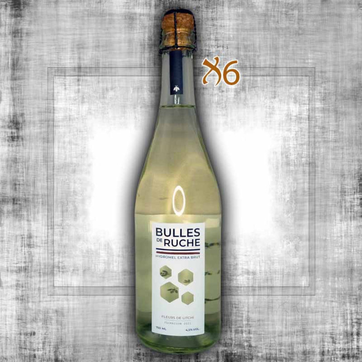 Lot de 6 Hydromels pétillants extra brut Fleurs de Litchi 75cl 4,5% Vol