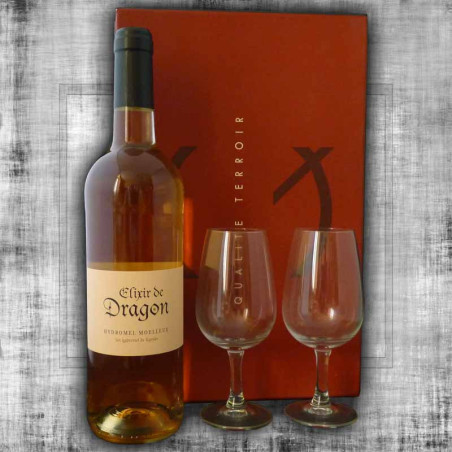 Elixir de Dragon mead set with 2 x 20 cl wine glasses