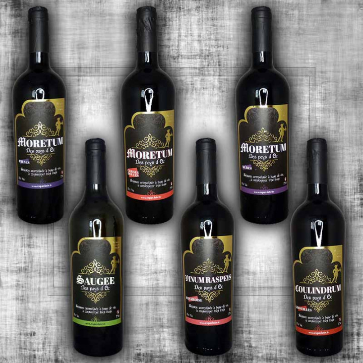 Assortment of 6 fruit and plant wines 75cl