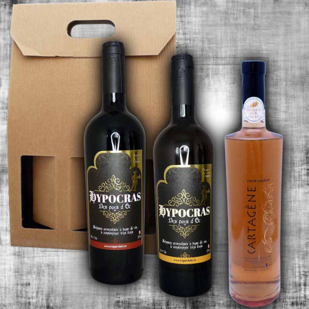 Coffret Hypocras blanc et rouge et Cartagène 75cl
