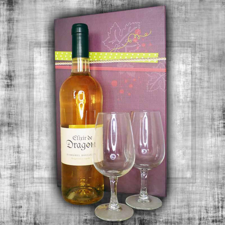 Coffret Hydromel Elixir de Dragon et ses 2 verres à vin de 20 cl