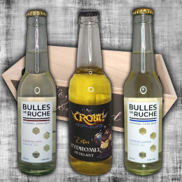 Wooden gift box Crom l’Éthéré + Bulle de Ruche Lavande + Bulle de Ruche Fleur de Litchi, 3×33 cl